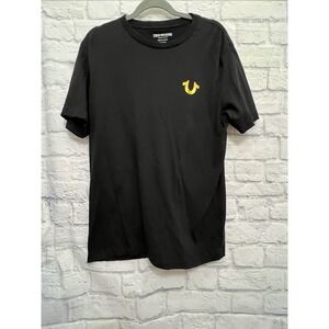 True Religion Men's T-Shirt Black w/ Gold Foil Halo Logo Size L